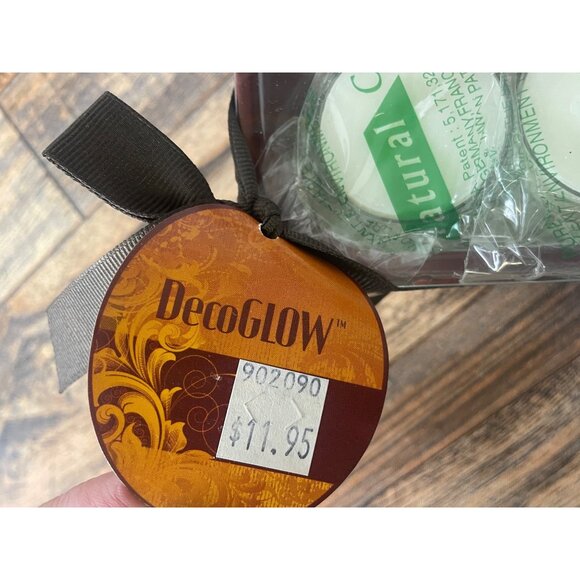 DecoGLOW Pumpkin Glass Tea Light Candle Set With Candles & Decorative Ribbon - Picture 5 of 9